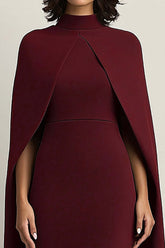 Burgundy Wedding Guest Dress High Neck Sheath Formal Dress With Shawl